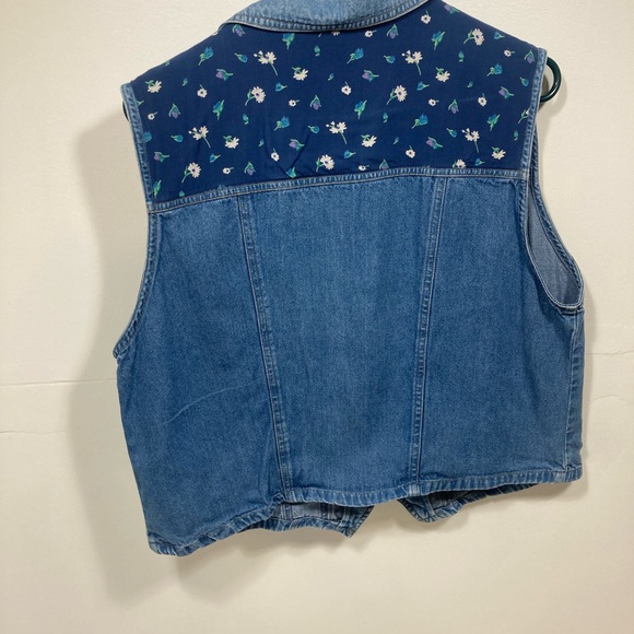 Vintage Koret City Blues Denim Jean Button Vest Upper  Floral  Large. - Picture 9 of 11
